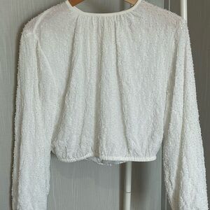 & Other Stories ivory beaded long sleeve blouse